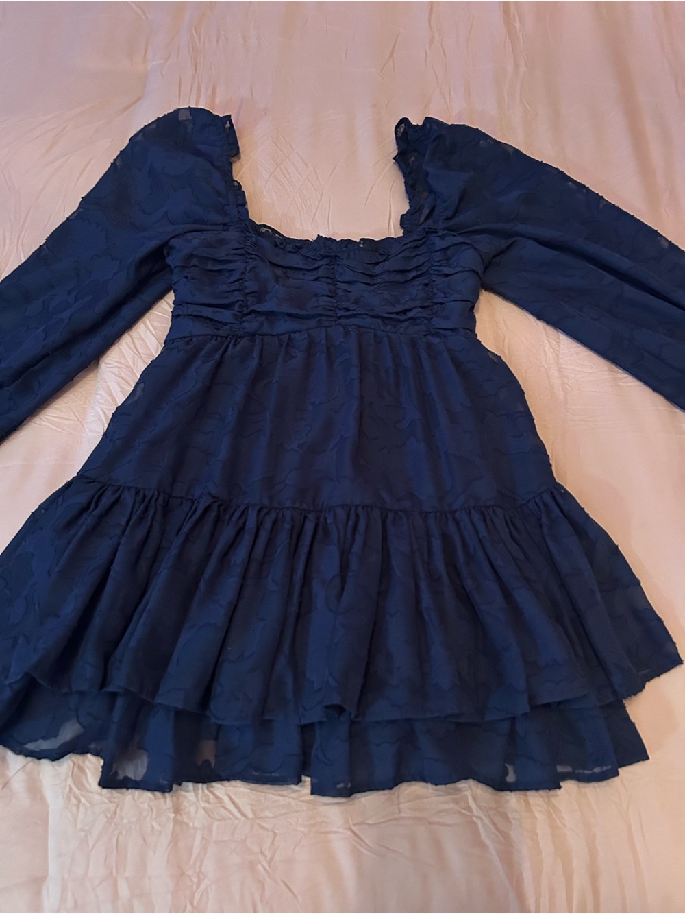 Altar'd State Navy Tiered Ruffle Long-Sleeve Dress. Size XS.